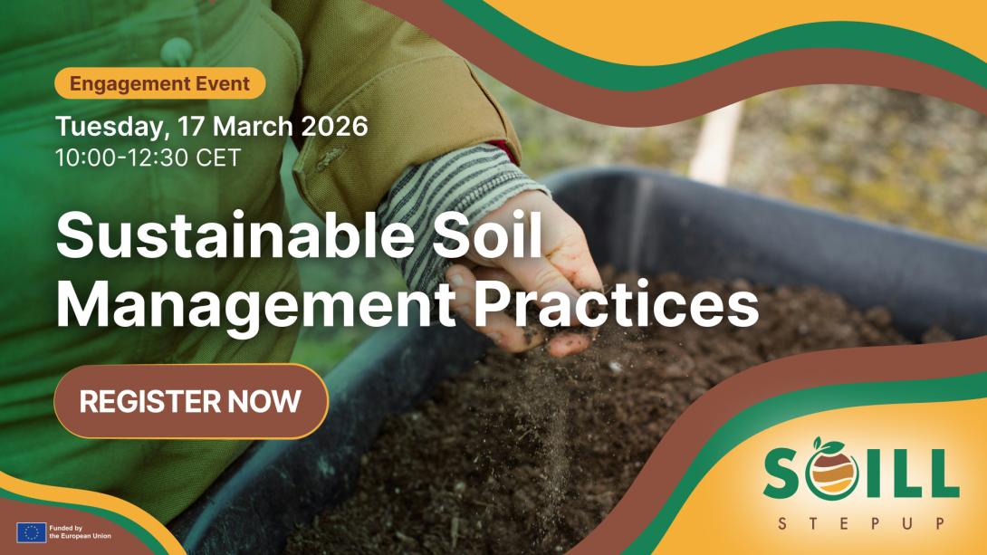 event website banner human hand touching soil within yellow-green-brown frame